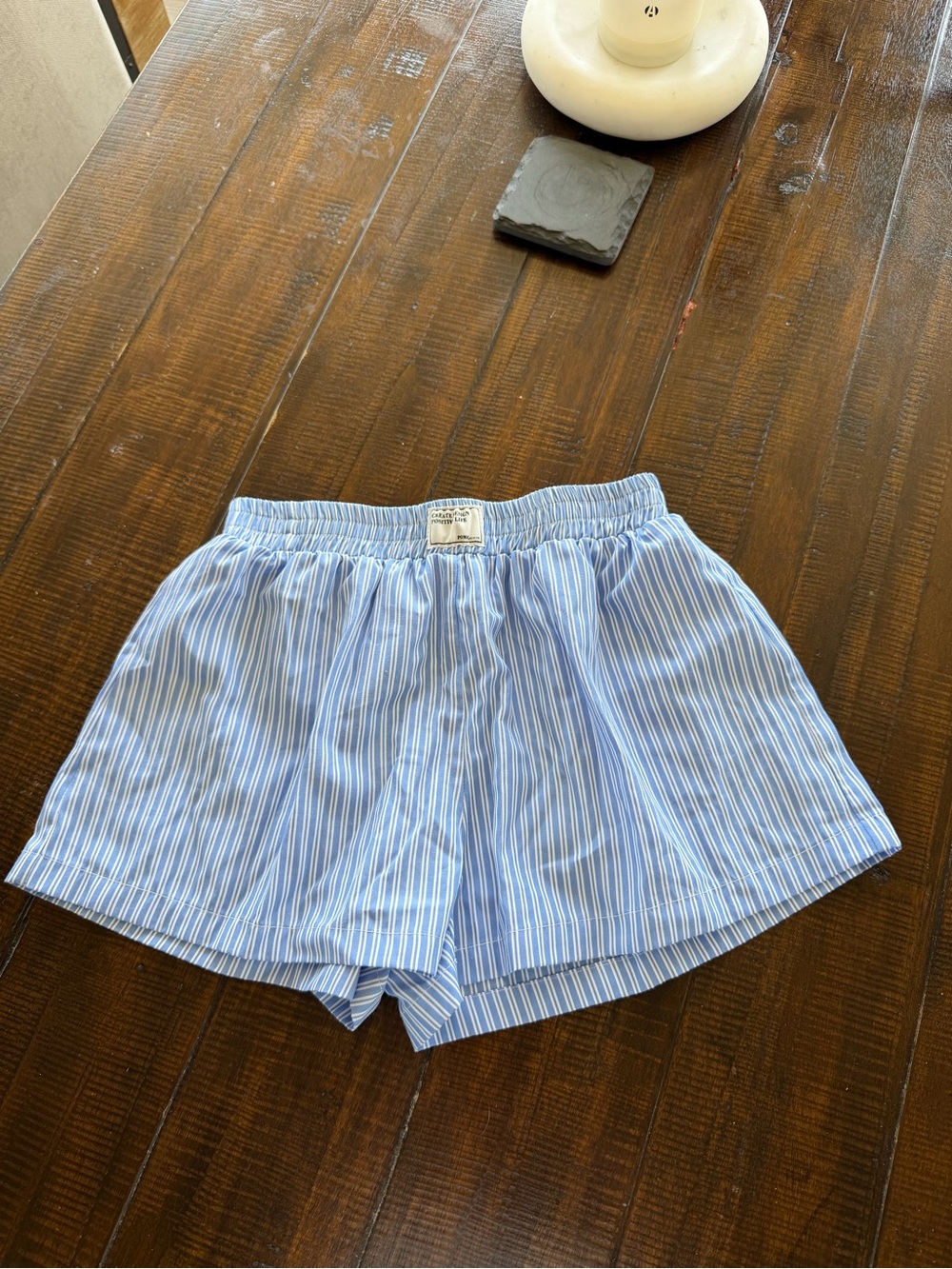Light Blue & White Striped Boxer Shorts